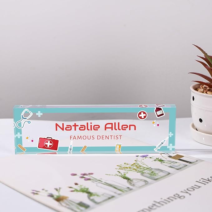 Custom Name Plate for Desk, Personalized Acrylic Office Name Sign with Name & Title, Elegant Desk Decor for Women Men, Employee Appreciation Gift (Doctor-Nurse-1)