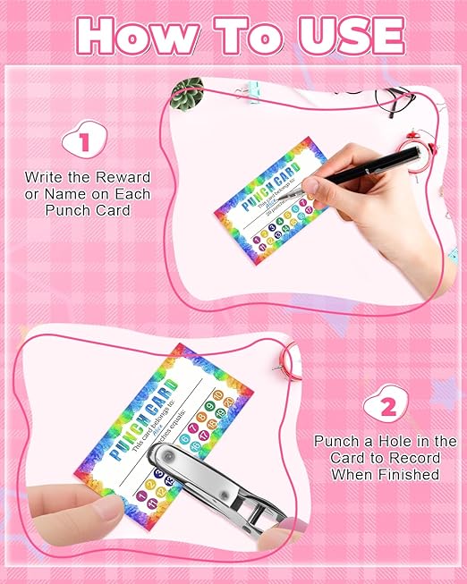 UCEC 200 Pieces Punch Cards for Classroom with Star Hole Puncher, Incentive Loyalty Reward Card with Handheld Single Punch Kit to Behavior for Business Home Classroom School Kids Students Teachers