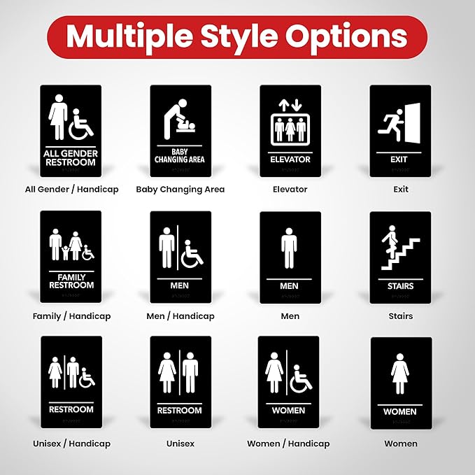 Promot Unisex Handicap Bathroom Sign – ADA Braille Restroom Sign for Business, Self-Adhesive, 9" x 6", Commercial Door Signage, Office Wall Decor - Black