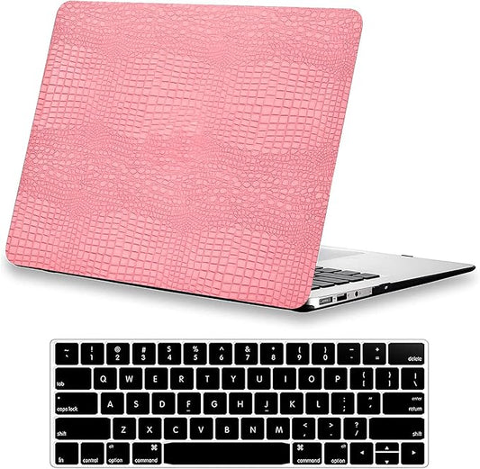DTangLsm Compatible with Crocodile MacBook Air 13 inch Case 2025-2022 M4 M3 M2 A3240 A3113 A2681, Crocodile Skin Alligator PU Leather Hard Shell Case for Mac Book Air 13.6 inch+Keyboard Cover, Pink