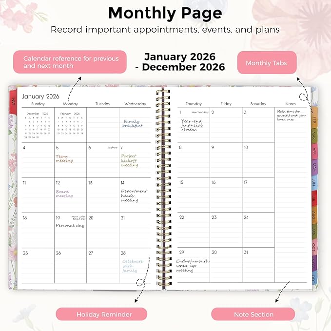 SKYDUE 2026 Appointment Book, 8.5" x 11", Hourly Planner with 15 & 30-Minute Increments, Weekly & Monthly Planner for January - December 2026, Perfect for Daily Planning, Flower