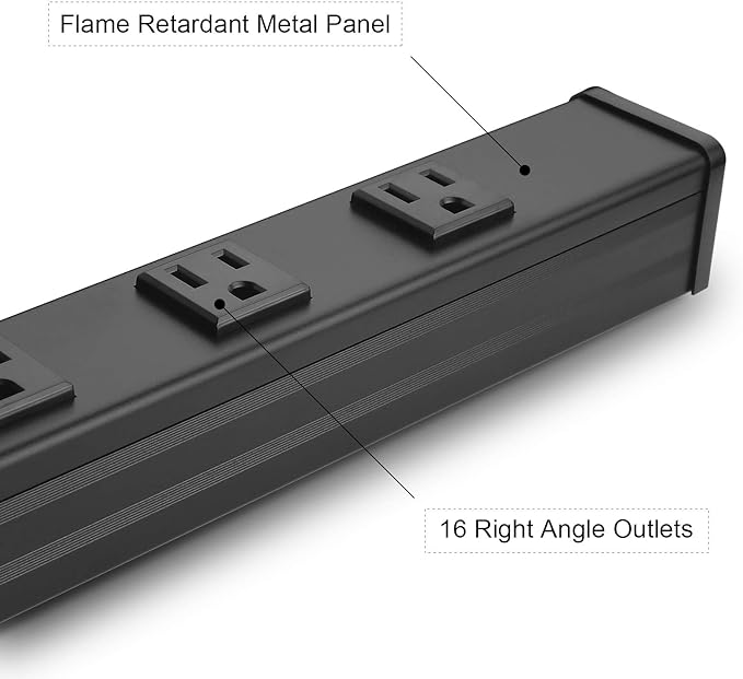 Heavy Duty Power Strip - 16 Outlet Large Metal Industrial Power Strip, 4FT Cord, 15A, 125V, 1875W (Black)