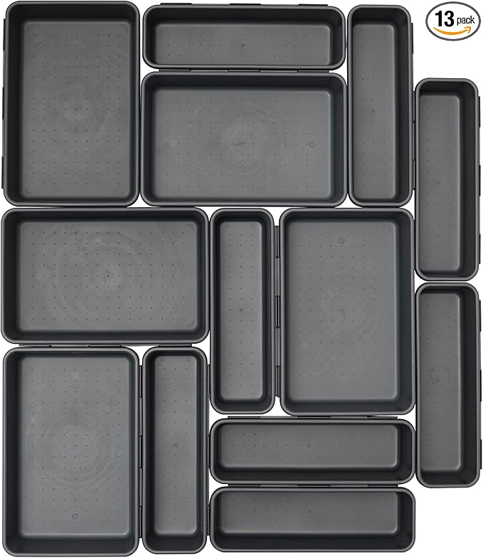 Office Drawer Organizers Bins Junk Drawer Organizers Tray Storage Dividers for Office Desk Dress Makeup (13pcs 2Size)