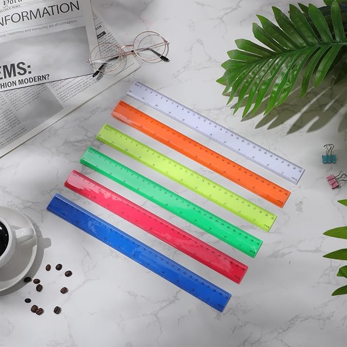 Zonon 6 Pcs 12 Inch Ruler Bulk Colorful Plastic Flexible Straight Metric Rulers with Centimeters and Inches Drafting Measuring Tool for Classroom School Students Education
