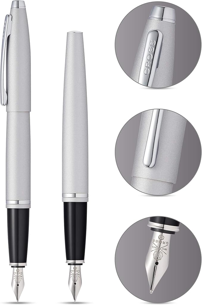 Cross Calais Refillable Fountain Presented in a Luxury Gift Box - Medium Point, Black Ink, Satin Chrome