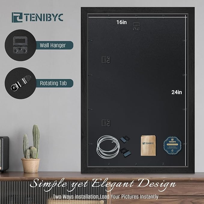 16x24 Poster Frames Set - 3 Pack - Black Solid Wood Picture Frame - Exclusive Woodgrain - Rooms, Offices, Gallery, Studio, and Hallway, Wall Display Decor