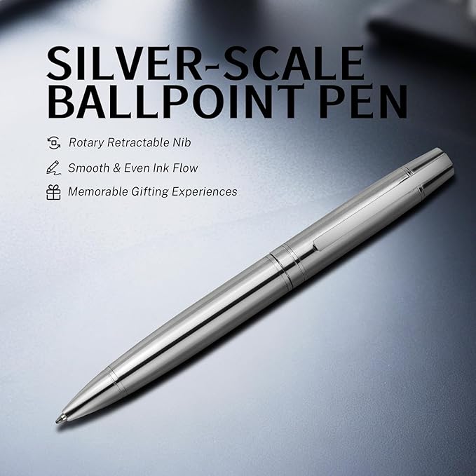 YUNCHUN Executive Pens for Men, Medium Point Ball Point Pen Sets for Men Gift, Heavy Duty Ball Pen for Writing, Retractable Metal Ballpoint Pen for Journaling, Ballpoint Pens Blue Ink with Pure Silver