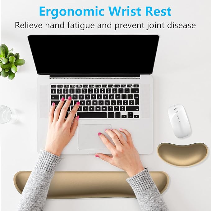 Dapesuom Enlarge Keyboard Wrist Rest, Memory Foam Wrist Cushion for Desk Mats Support, Cute Typing Pain Relief Keyboard Mouse Pad Rests Set with Non-Slip Base for Gaming Laptop Office, Leather Brown