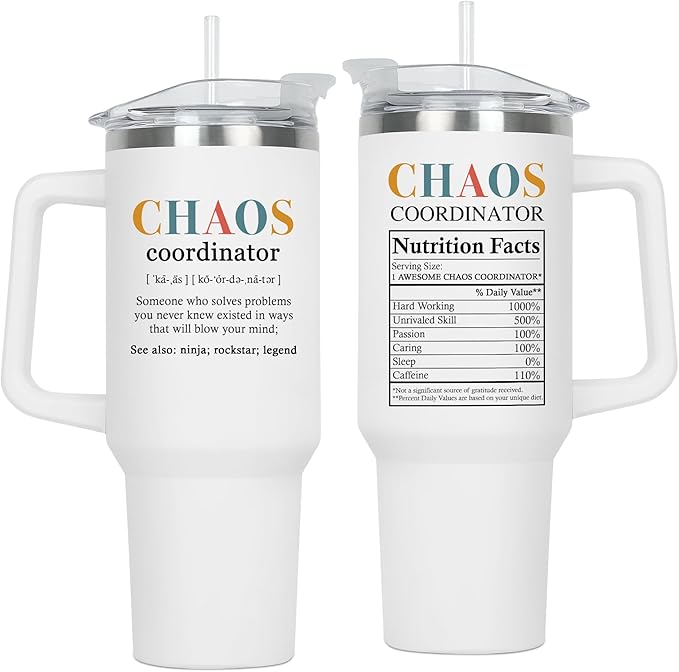 TEEZWONDER Christmas Thank You Gifts for Women - Chaos Coordinator Insulated 40 oz Tumbler with Handle - Funny Birthday Employee Appreciation Gifts for Women Coworkers Boss Colleagues Teachers Nurses
