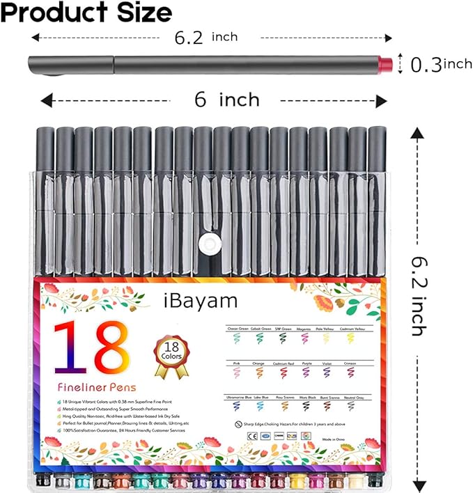 iBayam Journal Planner Pens Colored Pens, Office School Supplies, Fine Point Fineliner Drawing Art Markers for Bullet Journaling Scrapbooking Notebook Writing Note Taking Calendar Stationary, 18-Color