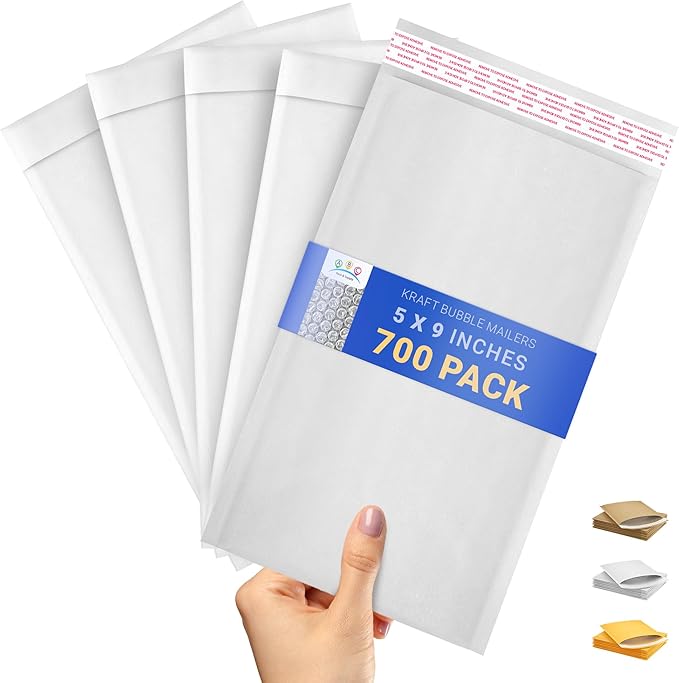 ABC PACK & SUPPLY White Kraft Bubble Mailer Envelopes, 5 x 9 Inches. 700 Pack Mail Padded Envelopes Self Seal. Kraft Bubble Mailers. Tear-Resistant Mailing Envelope Padded. Sturdy Paper Mailer