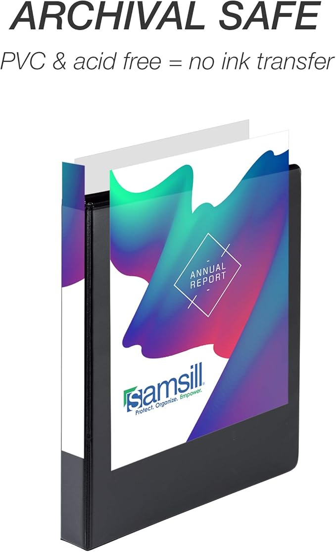 Samsill Durable 1 Inch Binder, Made in the USA, Round Ring Customizable Clear View Binder, Black, 4 Pack (MP48430)