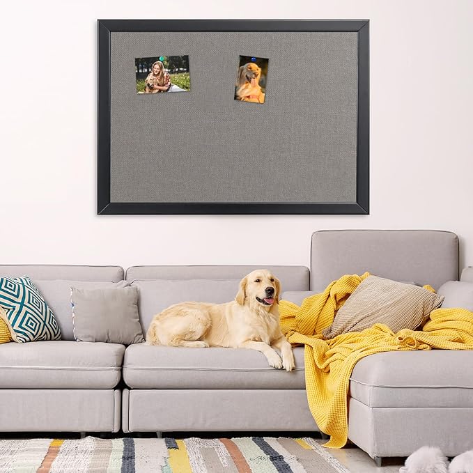 Gideal Bulletin Board 40x30 Inch, Cork Board with Grey Fabric and Pine Wood Frame, Cork Boards for Walls, Wall Mounted Fabric Notice Board for Home Office School, Vision Board and Message Organizer