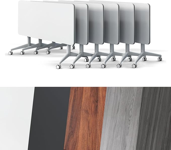 Conference Room Table, Folding Conference Tables,Thicken Grey Tabletop,Flip Top Wooden Seminar Meeting Room Table for Conference Room Offices (10, White, 61.0“)