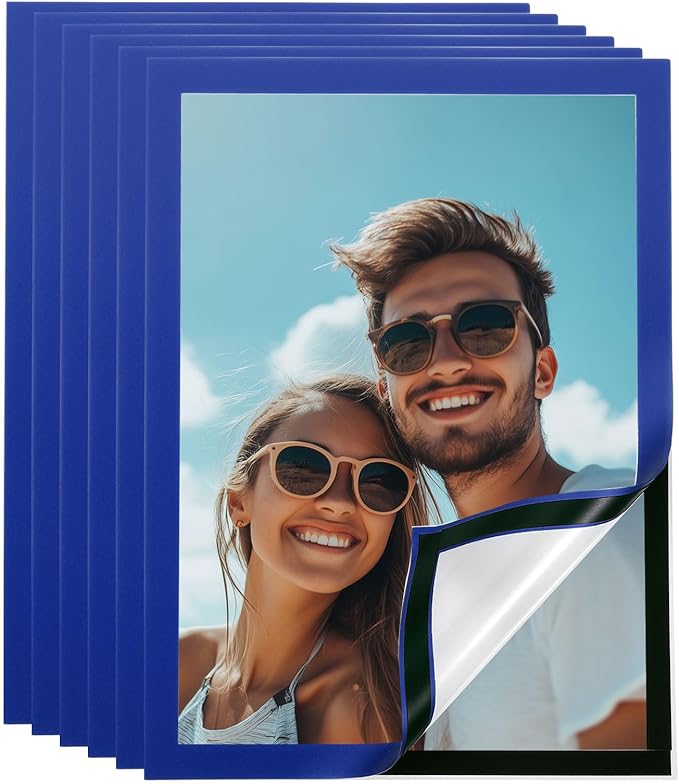 uxcell 6 Pcs Magnetic Sign Holder, 8.3" x 11.7" Self-Adhesive Magnetic Wall Signs Holder Magnetic Picture Frame Document Holder for Home Office Wall Window Displays, Dark Blue