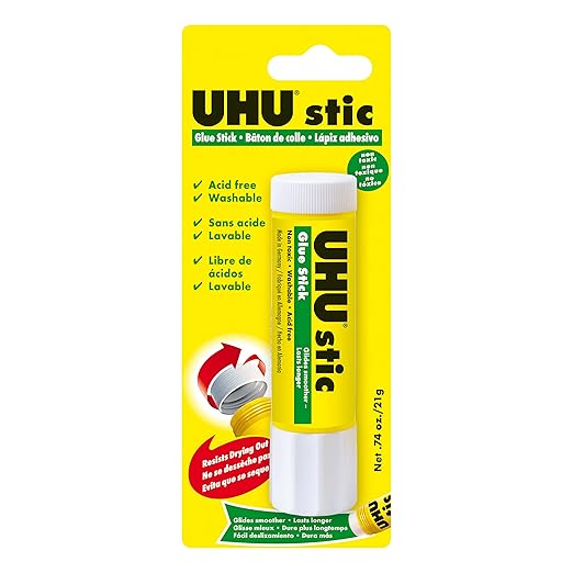 UHU stic, Glue Stick Solvent Free, Washable, Screw on Cap, for School, Crafts, Scrapbooking 1 x 21g Blister, White