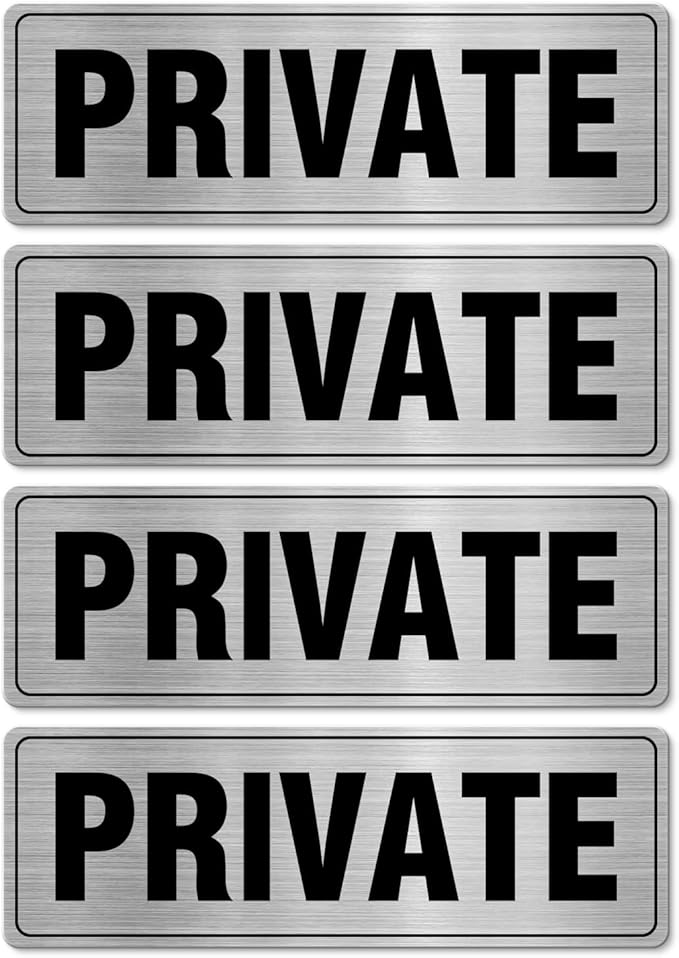 Private Sign Aluminum Silver 9 x 3 Inches Self-Adhesive Waterproof Metal Door Wall Sign for Business Offices 4 Pack