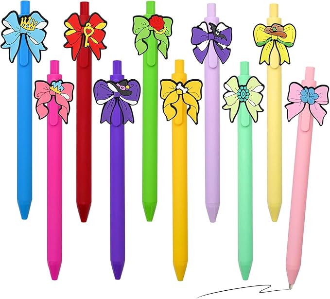 Bow Pens 10Pcs Novelty Gel Pens Coquette Aesthetic Colorful Bowknot kawaii Black Ink Pen Funny Ballpoint Pen Bulk Cute Bows Student Office Supplies Party Favor Back to School gifts for Girls Women