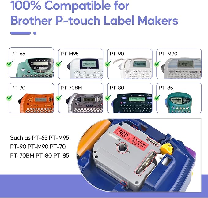 NineLeaf 4 Pack Compatible for Brother P-Touch M Tape M-K431 M-K431S MK431 M431 12mm 0.47'' Black on Red Label Tape for PT-M95 PT-65 PT-80 PT-70 PT-45 PT-90 Label Makers