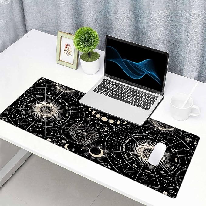 Moon Phases Desk Mat Mouse Pad Large Desk Pad Desk Mats On Top of Desks Laptop Computer Keyboard Mouse Mat Full Desk Gaming Mousepad XXL 31.5X15.7 inch Deskpad Deskmat Cute Desk Accessories