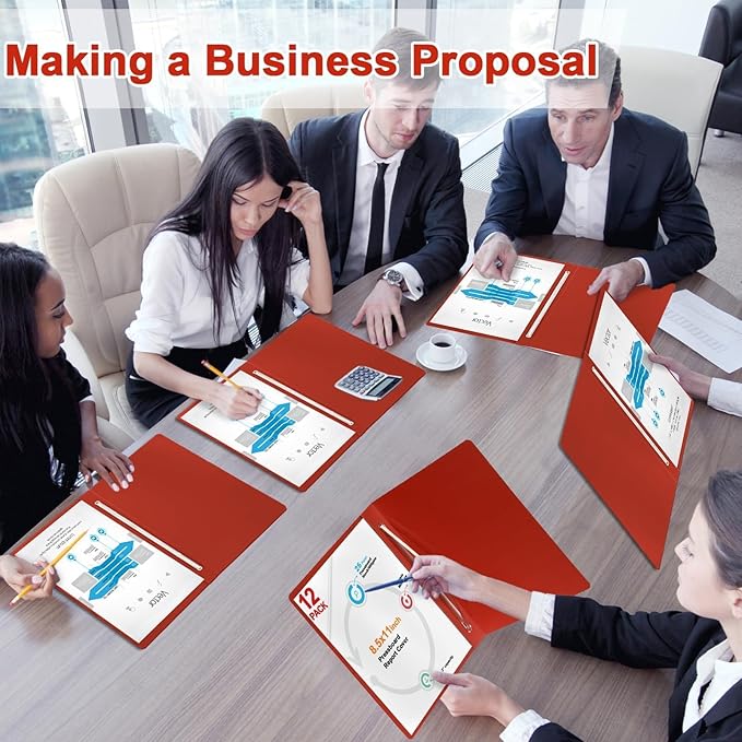 gisgfim 12 Pcs 8.5 x 11'' Pressboard Report Cover 3" Capacity Prong Clip Report Cover Metal Prong Fastener with Compressor Letter Size Presentation Report Folder for Bind Proposal Document