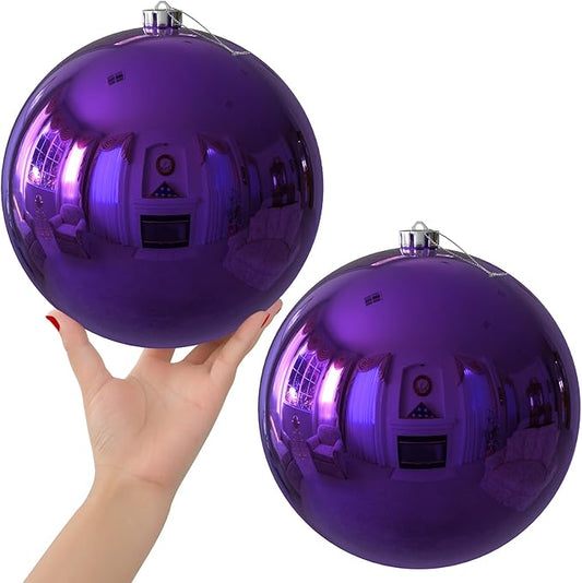 Purple 8.0" Extra Large Christmas Ornaments - Christmas Tree Decoration Balls Shatterproof Hanging Shiny Balls for Birthday Holiday Wedding Decorations Set of 2pcs