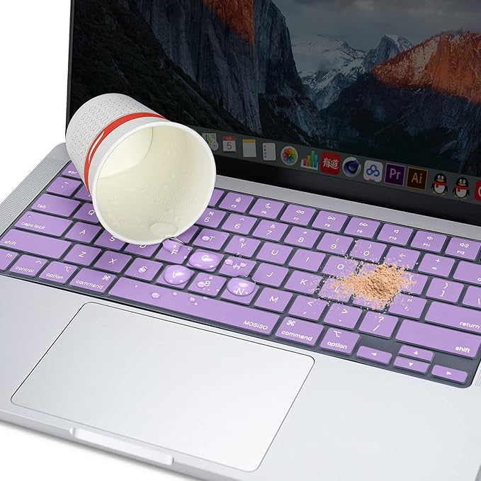 MOSISO Keyboard Cover Skin Compatible with MacBook Air 15 inch M3 A3114 M2 A2941/Air 13.6 A3113 A2681/Pro 14/16 M4 M3 M2 M1, Light Purple