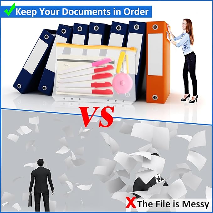 40 Pieces 6 Ring Binder Zipper Pouch, 6 Hole Binder Pockets with Zipper Bulk Binder Folders Plastic Binder Pouch Loose Leaf Bags Waterproof PVC Document Filing Bag(Colorful, A5)