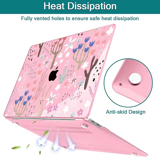 Teryeefi Case for MacBook Pro 13 inch A2338 M2 M1 Chip A2251 A2289 A2159 A1989 A1706 (2025 2024 2023 2022-2016), Clear Pink Hard Shell with Keyboard Cover Trackpad Film Type C Adapter,Cute Plants W125