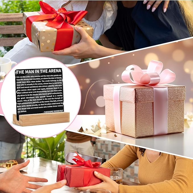 Christmas Thank You Gifts, Inspirational Office Acrylic Sign for Cubicle Decor The Man In The Arena Desk Decorations, Acrylic Plaque, Book Shelf Desktop Art Decoration Motivational Office Gifts for Men Coworker Employee Friend