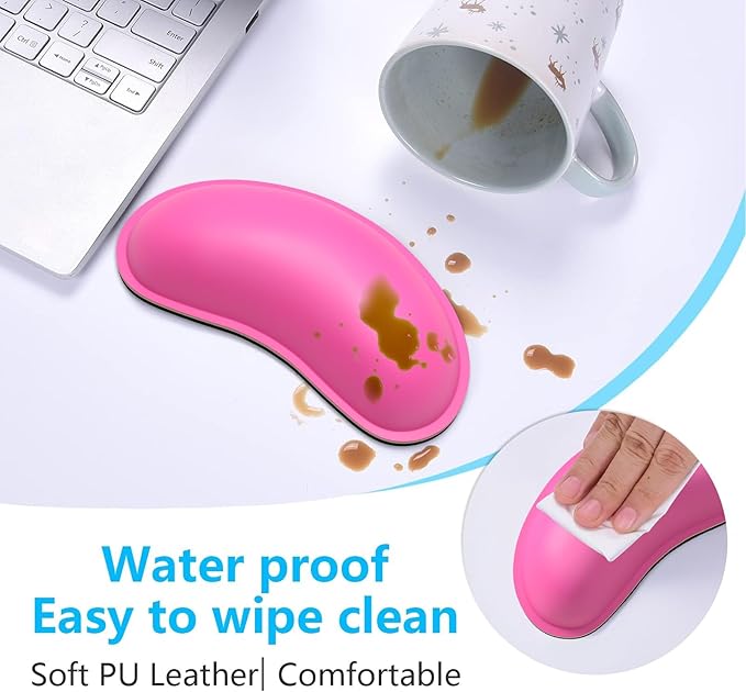 Dapesuom Mouse Wrist Rest, Ergonomic Memory Foam Mouse Wrist Support, Leather Hand Rest Pad Cushion for Gaming, Office, Laptop, Wireless Mouse, Men, Women, Pain Relief & Easy Typing, Hot Pink