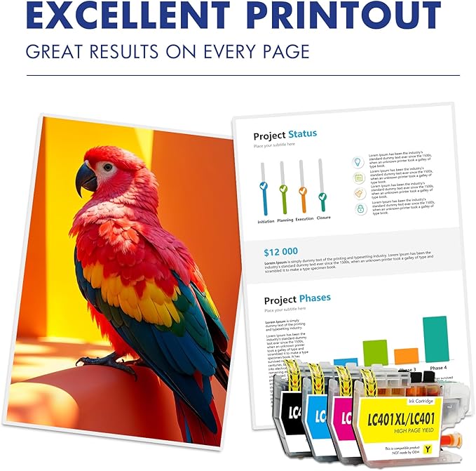 LC401XL LC401 MFC-J1010DW Ink Cartridges for Brother Printer LC 401 401XL for MFC-J1010DW MFC-J1170DW MFC-J1012DW MFC-J1800DW MFC J1010DW - 4 Pack High Yields Black Cyan Magenta Yellow