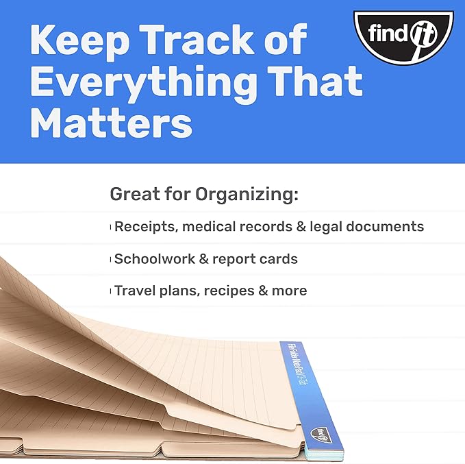 Find It File Folder Notepad - Pack of 12-9.5 x 12.5 Inch Notebook Organizer Folders for Filing, Document, and Clipboard Organization - Cream