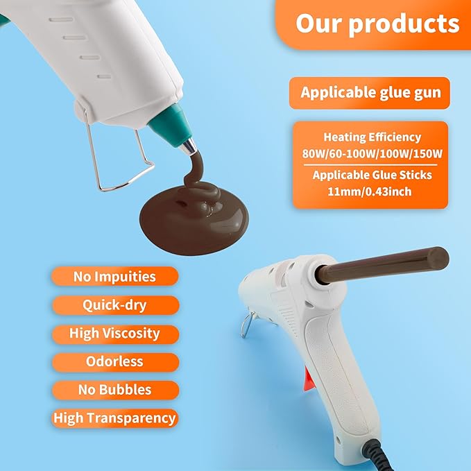 MATUFF Brown hot Glue Stick Full Size 0.43” Dia x 8” Long, 52 pcs Hot melt Adhesive Glue Sticks, Colored Glue Gun Sticks for Christmas Decoration DIY Crafts Arts School Home Gluing Project