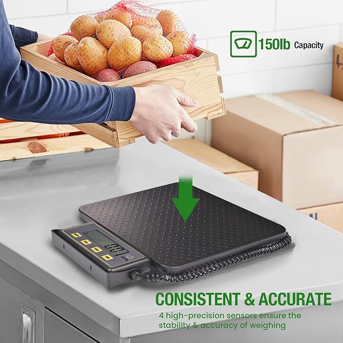 150lbs Commercial Scale Digital Receiving Scale with Anti-Slip Aluminum Platform, High Accuracy Food Scale with Hold/Tare/Auto-Off, Kitchen Scale with LCD Display for Restaurant/Cater