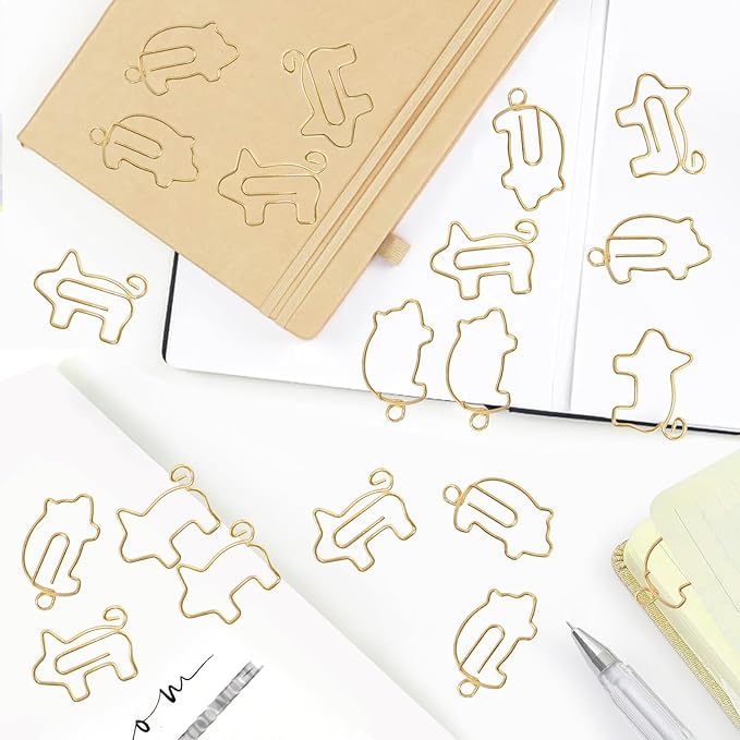 80 Pcs Gold Animal Pig Creative Metal Paper Clips - Fun Pig School Supplies for Pig Lovers(Gold Pig)