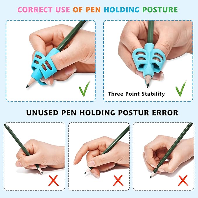 20 Pcs Pencil Grips for Kids Handwriting Pencil Holders Grippers Writing Posture Correction Tools for Toddlers, Special Needs Silicone Pencil Supplies for Kindergarten Preschoolers