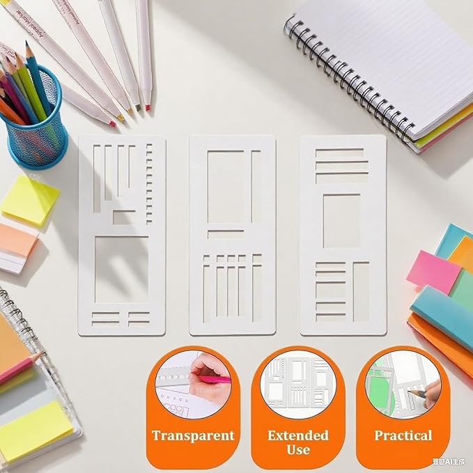 Handmade Flexible Record Template, Planner Stencil Set Compatible with Coils Discs and Rings, Flexible Drawing and Checklist Templates, Set of 3 Pack (A)