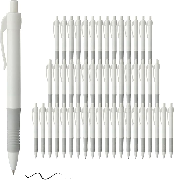 deegtran Pens Bulk, 50 Pack No Bleed White Barrel Black Ink Click Pens with Soft Grip, Wholesale Retractable Ballpoint Pens for Office School, Medium Point Smooth 1.0MM
