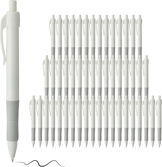 deegtran Pens Bulk, 50 Pack No Bleed White Barrel Black Ink Click Pens with Soft Grip, Wholesale Retractable Ballpoint Pens for Office School, Medium Point Smooth 1.0MM