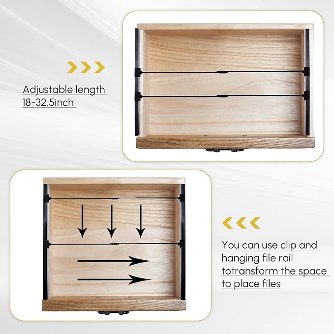 12 Pcs Metal Adjustable File Cabinet Rails Set Include 8 Hanging File Rail Clips 4 Cabinet Dividers Bars Suitable for Cabinets with Drawer Thickness Less Than 1/8 Inch(Black,18-32.5 Inch)