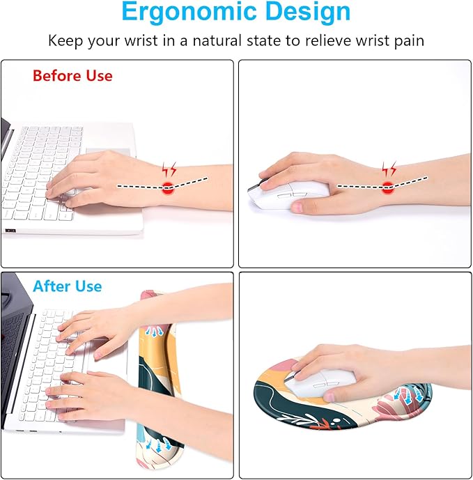 Dapesuom Keyboard Wrist Rest and Mouse Pad with Wrist Support, Cute Memory Foam Cushion for Keyboard and Mouse Set, Ergonomic Pad Rests with Non Slip Base for Easy Typing & Pain Relief, Abstract Art