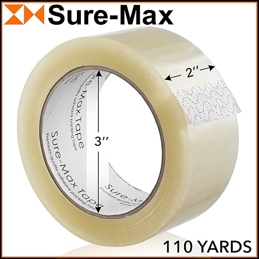 Sure-Max Premium Carton Packing Tape 1.8 mil 330 Feet (110 Yards) - Clear - 4 Cases (144 Rolls Total)