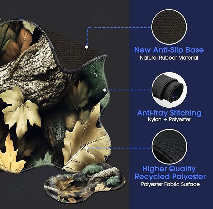 Large Mouse Pad and Keyboard Wrist Rest, Desk Pad for Keyboard and Mouse, 4-in-1 Large Gaming Mouse Pad with Wrist Support, Desk Mat for Home Office Study Game-Camo Forest