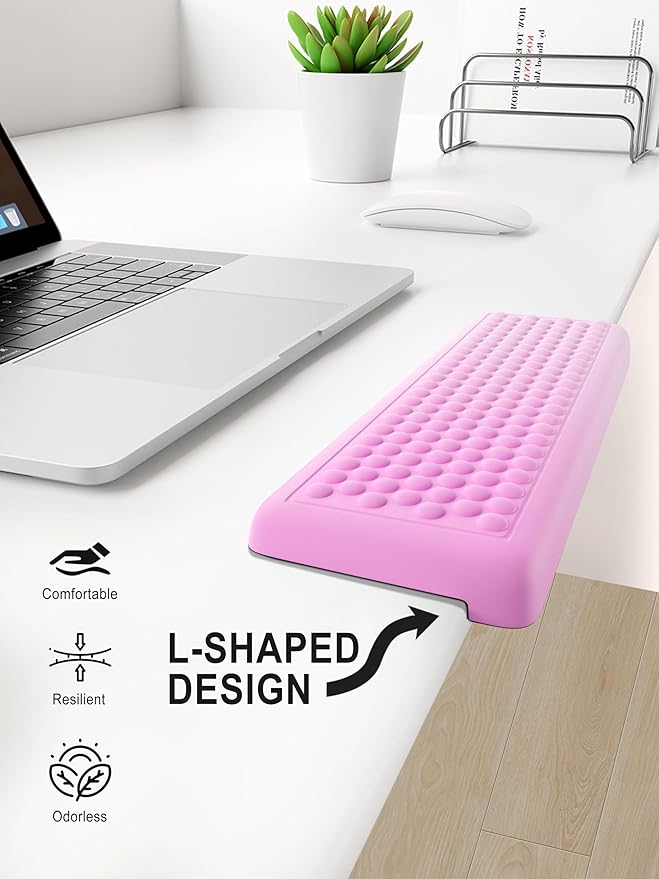 Hsurbtra L-Shaped Desk Elbow Pad, 2-Piece Soft Memory Foam Elbow Support Padding with Non-Slip Rubber Base, Ergonomic Desk Edge Cushion Wrist Rest for Office, Home, Work, Gaming, Gradient Pink