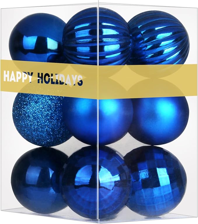 Royal Blue 1.6" Small Christmas Balls Christmas Tree Decoration Ornaments Shatterproof Hanging Balls for Birthday Halloween Holiday Wedding Decorations Set of 12pcs