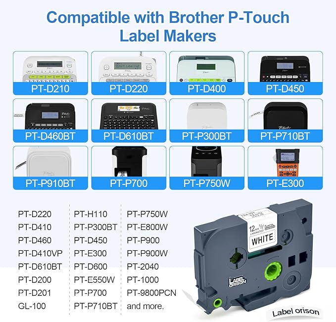 Label Orison 4PK Compatible with Brother P Touch Label Tape TZ Tape TZe-231 TZ231 TZe231 TZo231 1/2 inch Black on White Standard Laminated 12mm 0.47 Tapes