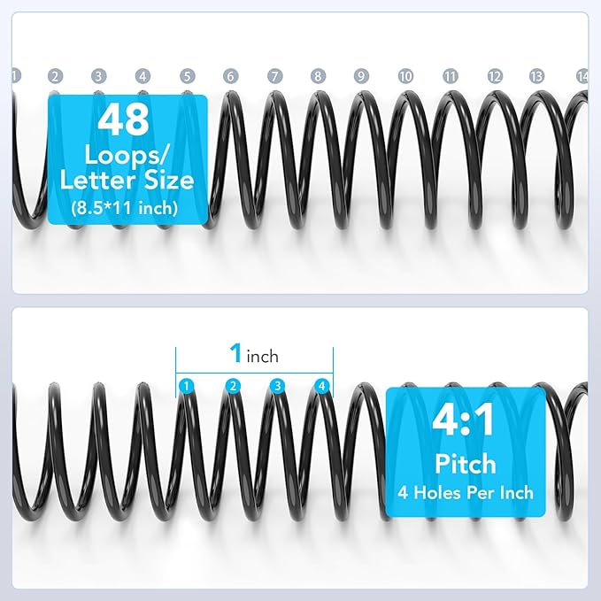 MAKEASY 100 Pack Plastic Spiral Binding Coils, 1/2"(12mm), 90 Sheet Capacity, 4:1 Pitch Black Binding Spirals for Home School and Office use