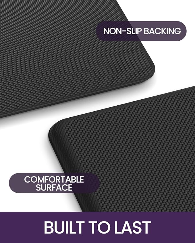 DEXI Kitchen Mat Cushioned Anti Fatigue, Non Slip Waterproof Comfort Standing Floor Rug for Kitchen, Office, Sink, Laundry, 70x20, Black