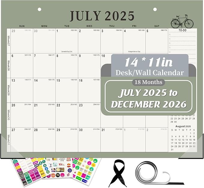 Gannyfer Desk Calendar 2025-2026, Magnetic Calendar for Refrigerator, July 2025-Dec 2026, 18 Monthly Wall/Fridge/Desktop Calendar with Hanging String, Magnetic Stripe, 3 Stickers, for Office, Home or School (14" x 11")